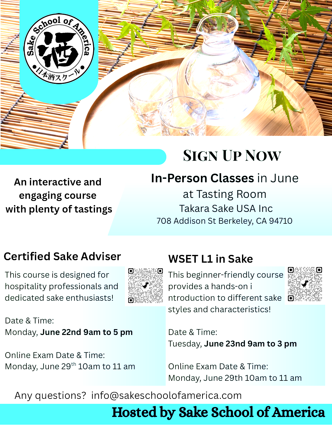 Sake Education – Sake School of America @ Takara Tasting Room June 22-23
